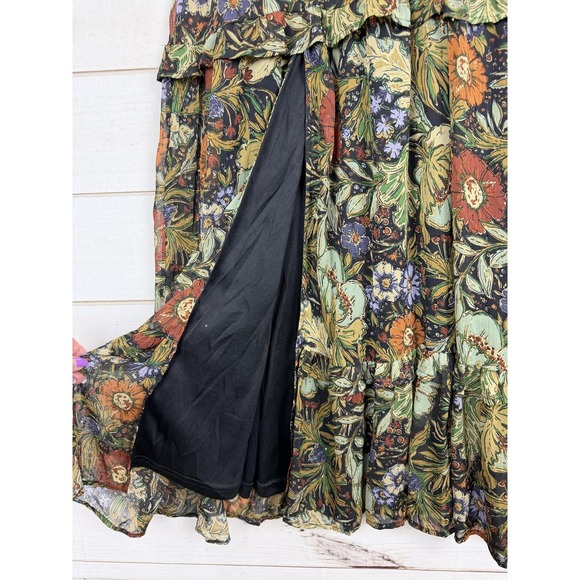 Böhme Dress Womens XS Multicolor Floral Chiffon Maxi Wrap Boho Flutter Sleeve - Picture 4 of 10